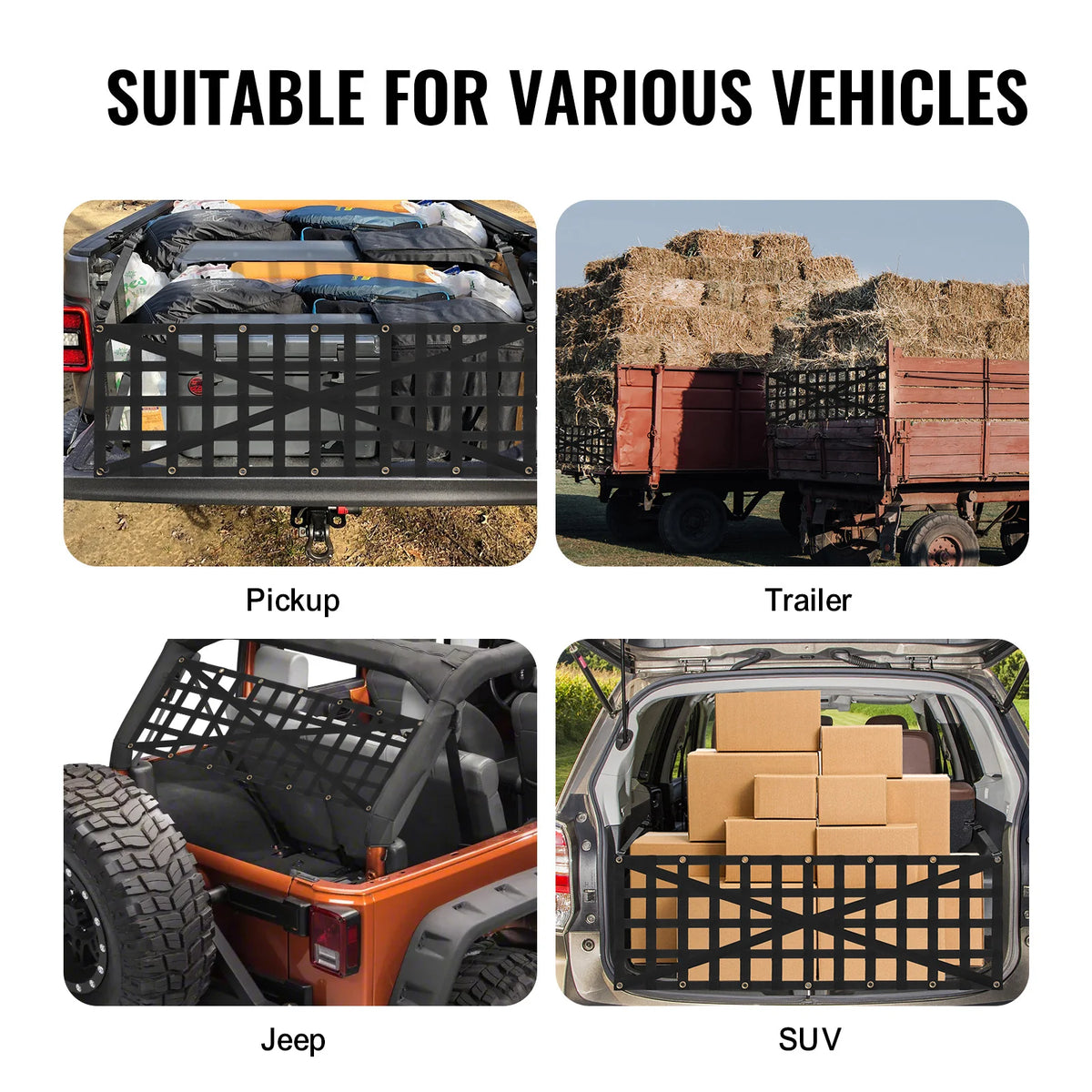 Tailgate Net 54 x 18 in, Heavy Duty Truck Bed Cargo Net with 4 Straps – image 3