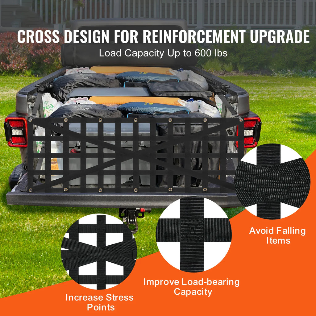 Tailgate Net 54 x 18 in, Heavy Duty Truck Bed Cargo Net with 4 Straps – image 2
