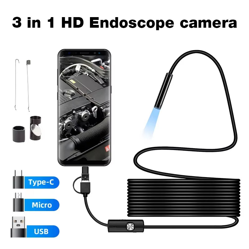 3-in-1 Inspection Camera – Waterproof USB-C Borescope