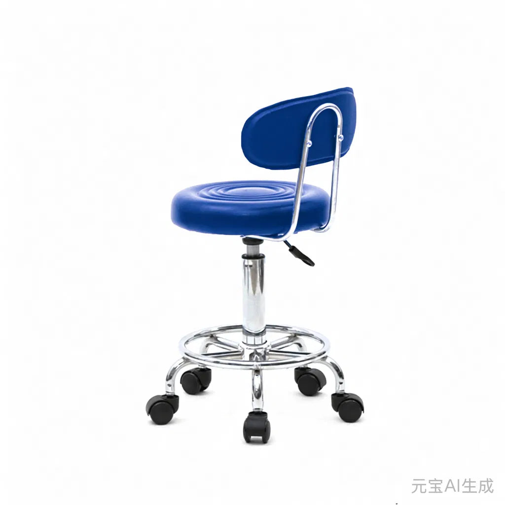 Round Adjustable Salon Stool with Backrest and 360 Swivel, Blue – image 7