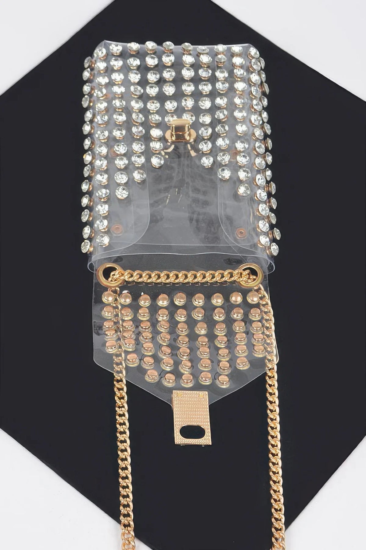Clear Belt Bag with Rhinestones and Chain Strap, Multicolor – image 4