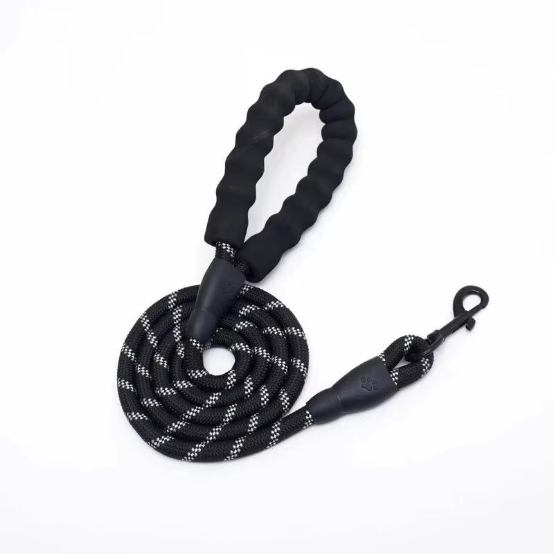 Reflective Braided Dog Leash - 5 ft Nylon Rope Lead for Night Walks