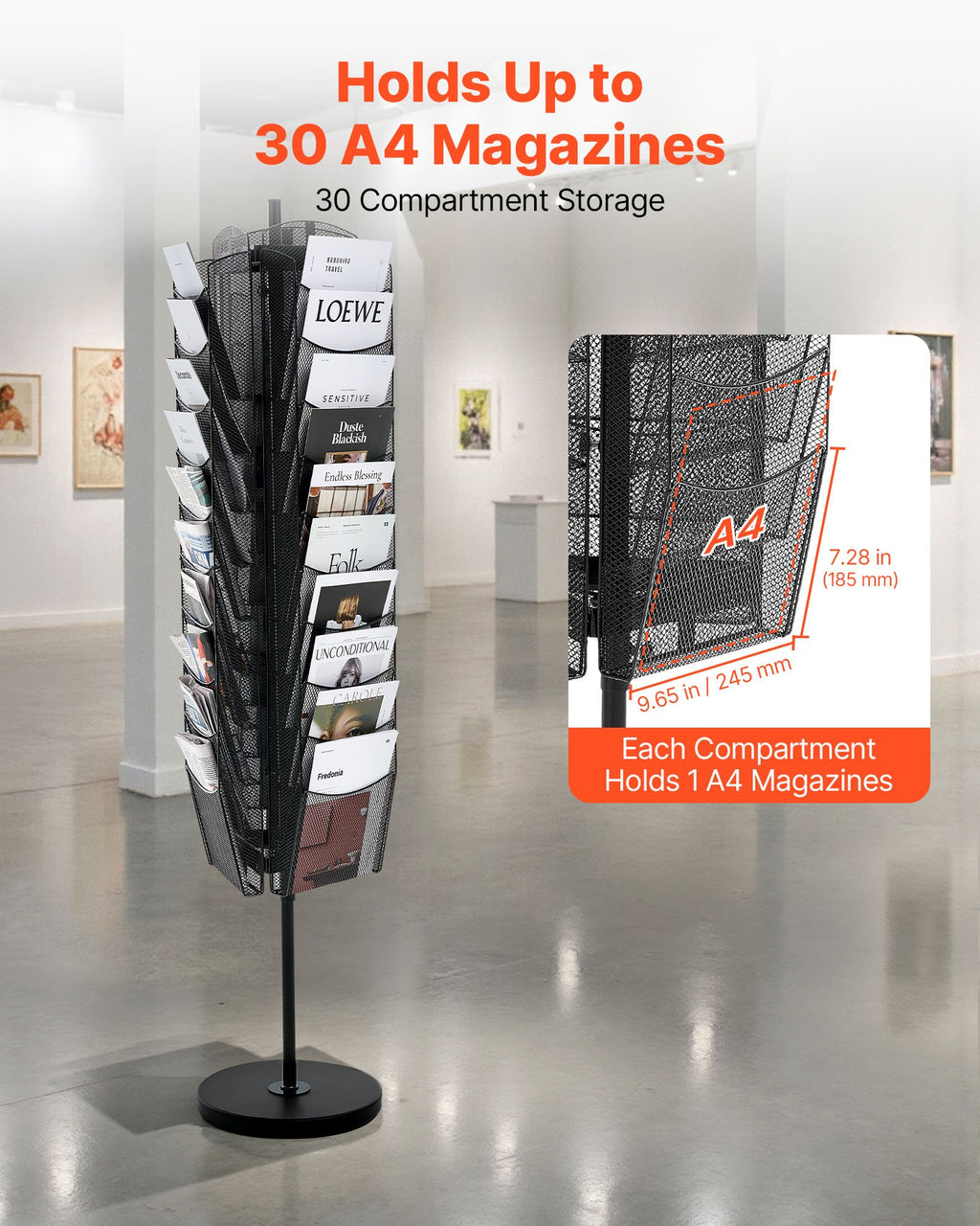 Rotating 30-Pocket Mesh Literature Rack, 360° Spinning Brochure Stand – image 2