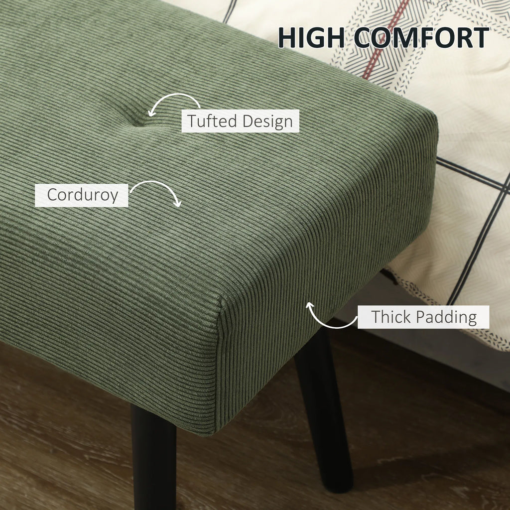 Corduroy Upholstered Bench 39 in with Steel Legs, Green – image 4