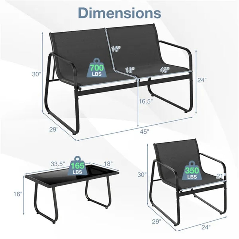 4-Piece Outdoor Conversation Set with Loveseat and Glass Table – image 5