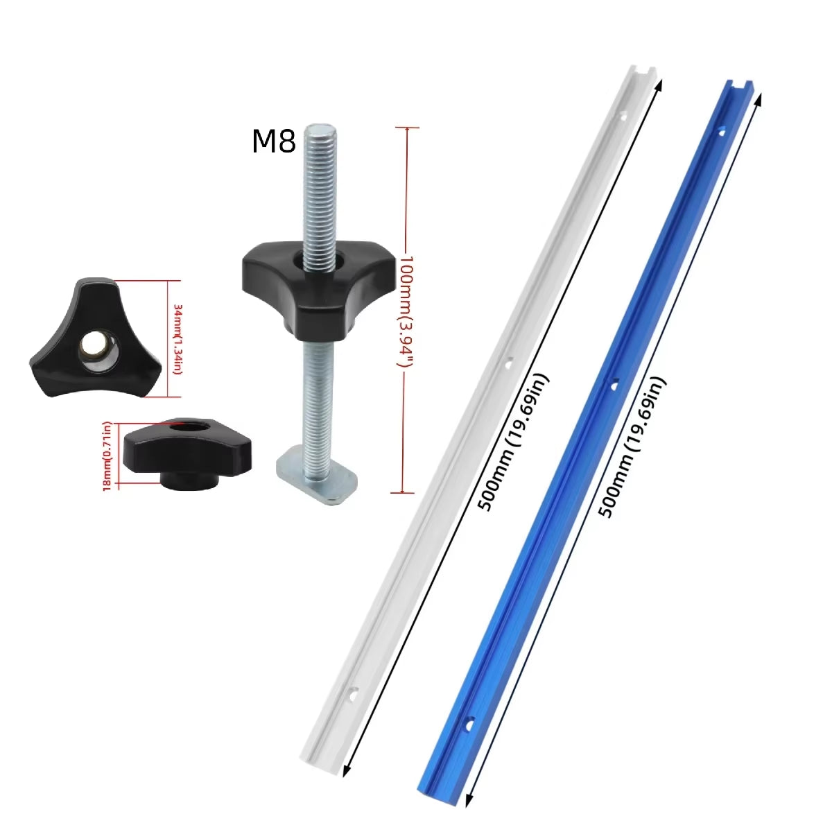 T-Track 500 mm – Aluminum Miter Track with T-Bolts – image 3