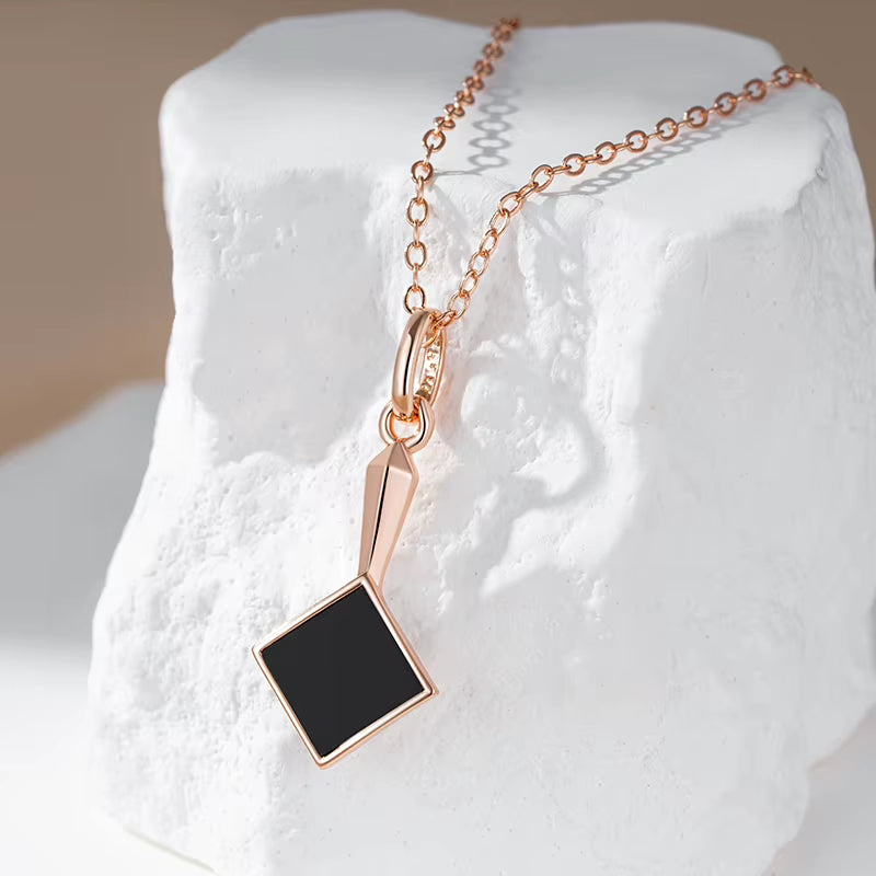 Black Stone Pendant Necklace - Rose Gold Tone – image 3