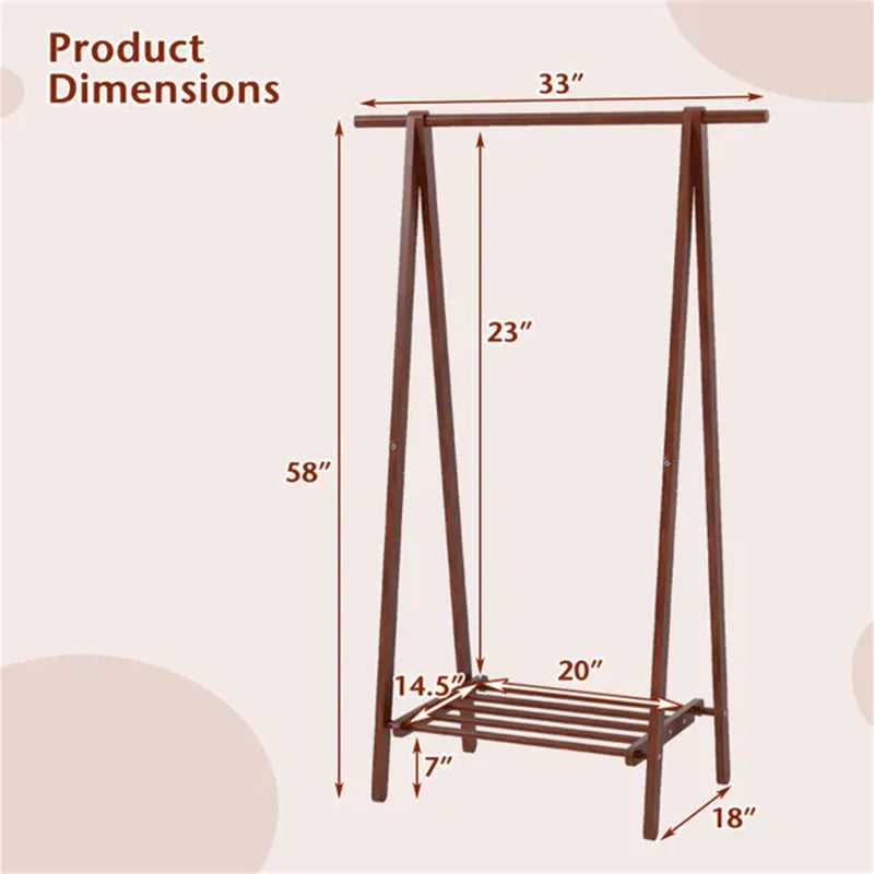 Folding A-Frame Coat Rack, Solid Rubber Wood with Bottom Storage Shelf – image 5