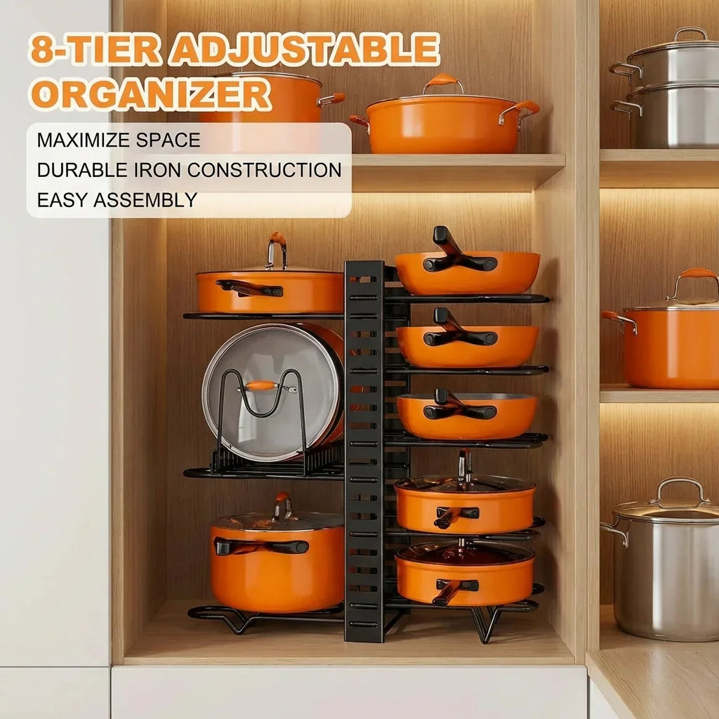 Pot Lid Rack, 8-Tier Adjustable Iron Pan Organizer for Cabinet – image 3