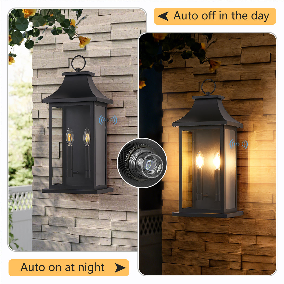 Dusk to Dawn Outdoor Wall Lantern 22 in Black 2-Light Sconce – image 4