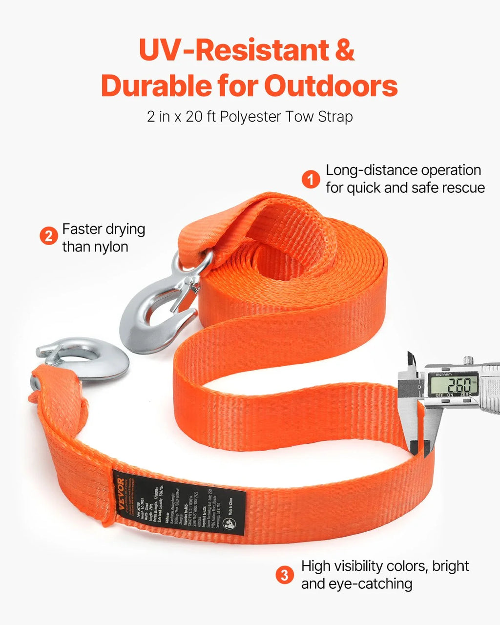 Tow Strap 20 ft – 17,000 lb Heavy-Duty Strap with Hooks – image 3
