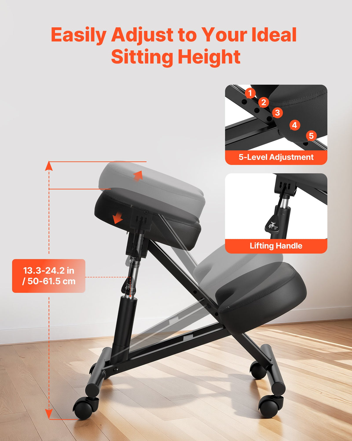 Kneeling Chair with Wheels – Ergonomic Adjustable Height Knee Chair – image 4