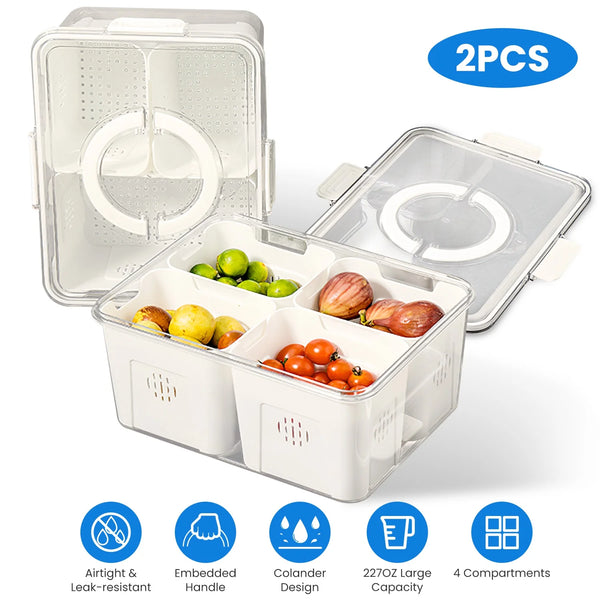 Fruit Storage Containers 2-Pack Airtight with Colanders for Fridge