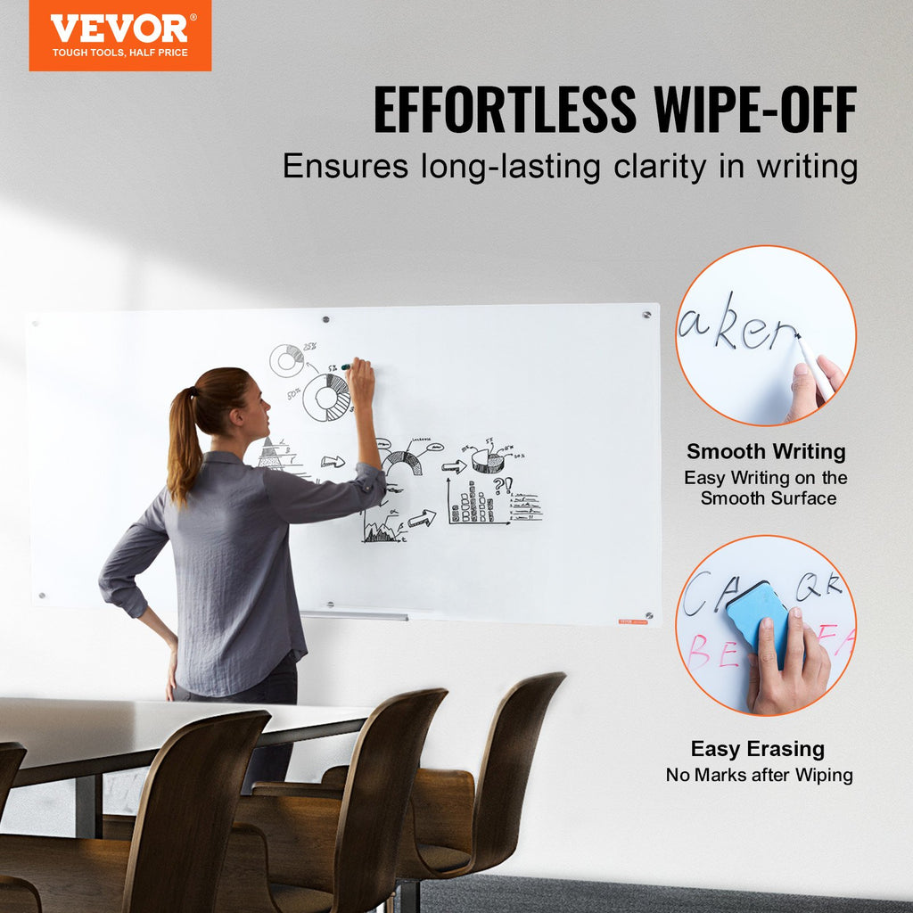 Magnetic Glass Whiteboard 72 x 36 in, Frameless Dry Erase Board – image 3