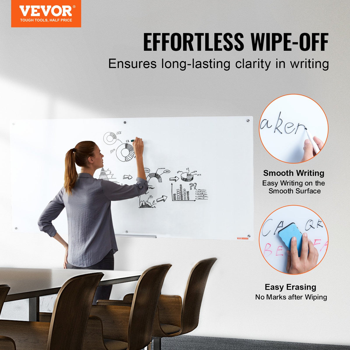 Magnetic Glass Whiteboard 72 x 36 in, Frameless Dry Erase Board – image 3