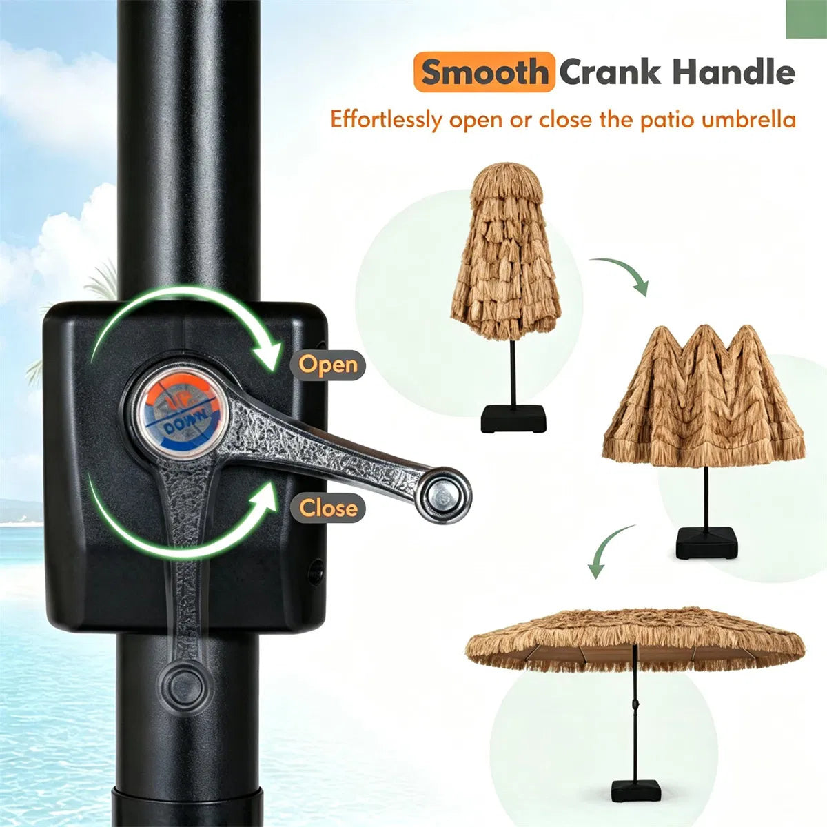 15x9 ft Double-Sided Tiki Patio Umbrella with Thatch and Weighted Base – image 5