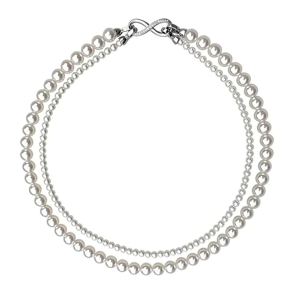 Double Layer Pearl Necklace - Sterling Silver with Gift Box – image 5