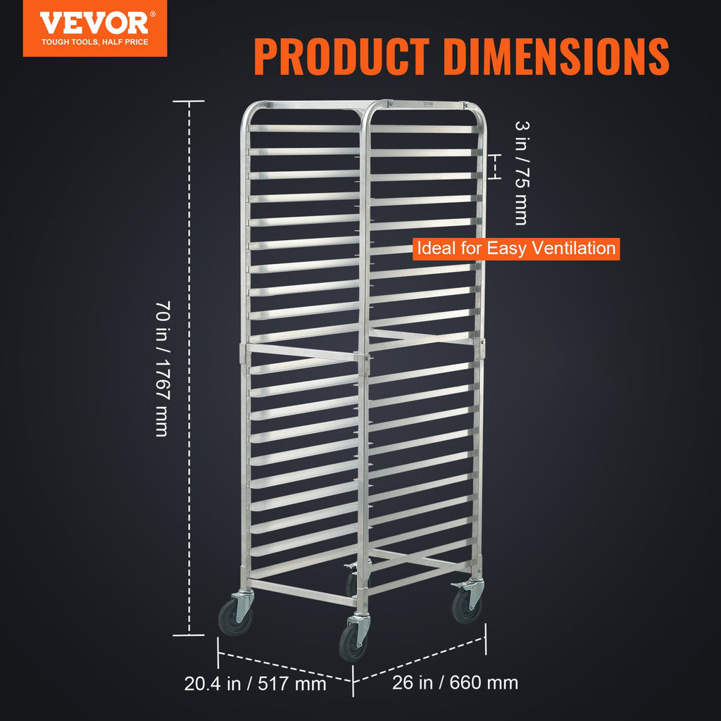 Bun Pan Rack 20-Tier, Aluminum Bakery Speed Rack with Brake Wheels – image 3