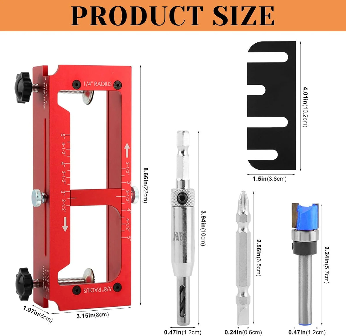 Door Hinge Jig – Aluminum Router Mortise Template Kit, 2.5–5 in – image 4