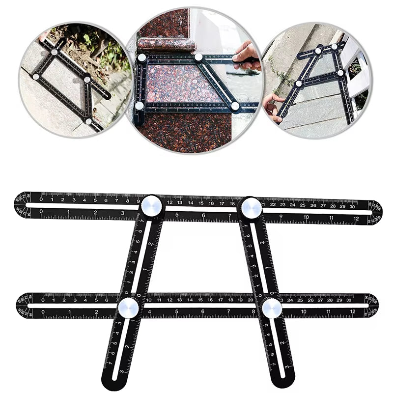 6-Fold Tile Hole Locator Ruler - Aluminum Angle Measuring Template Tool