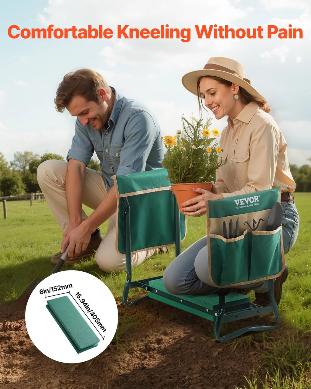 Folding Garden Kneeler Seat with 2 Tool Bags, 330 lb Capacity – image 5