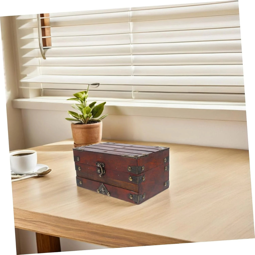 Wooden Jewelry Box with Lock, Vintage Treasure Chest Style – image 6