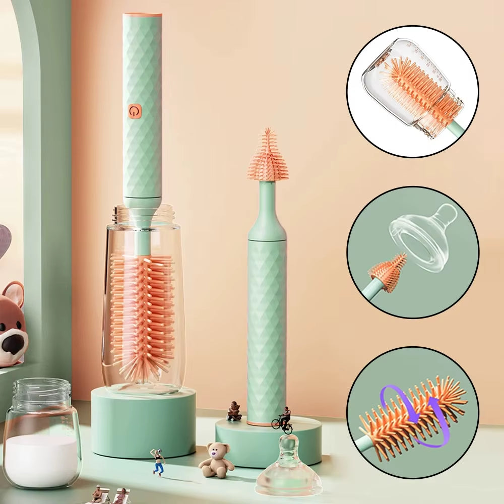 Electric Bottle Brush Set 3 Pcs - Rotating Waterproof Cleaning Brush for Bottles & Straws