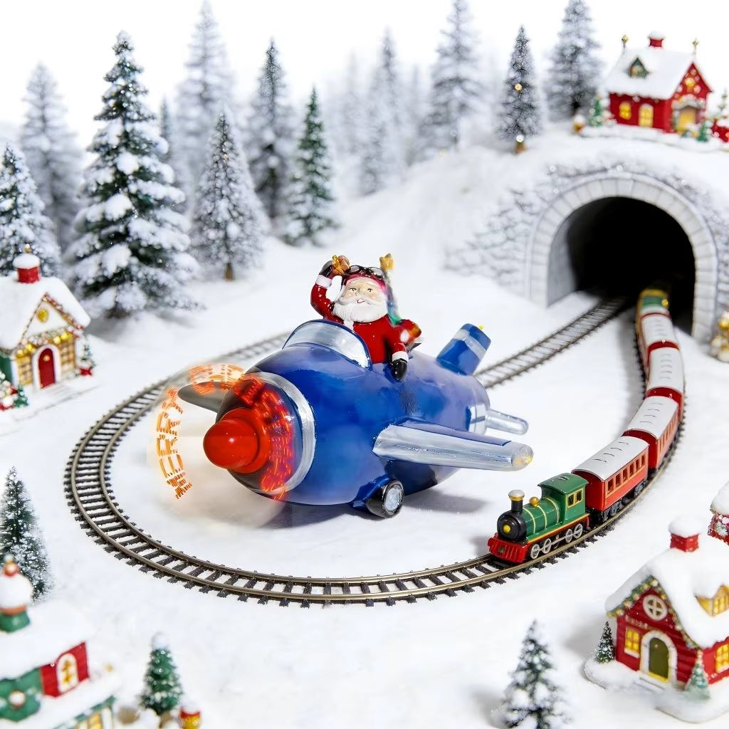 Light Up Santa Airplane Merry Christmas Village Figurine – image 2