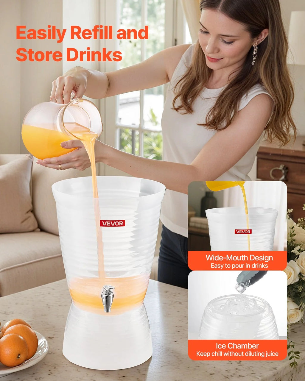Drink Dispenser 2.64 Gal, Plastic Beverage Dispenser with Spigot – image 4