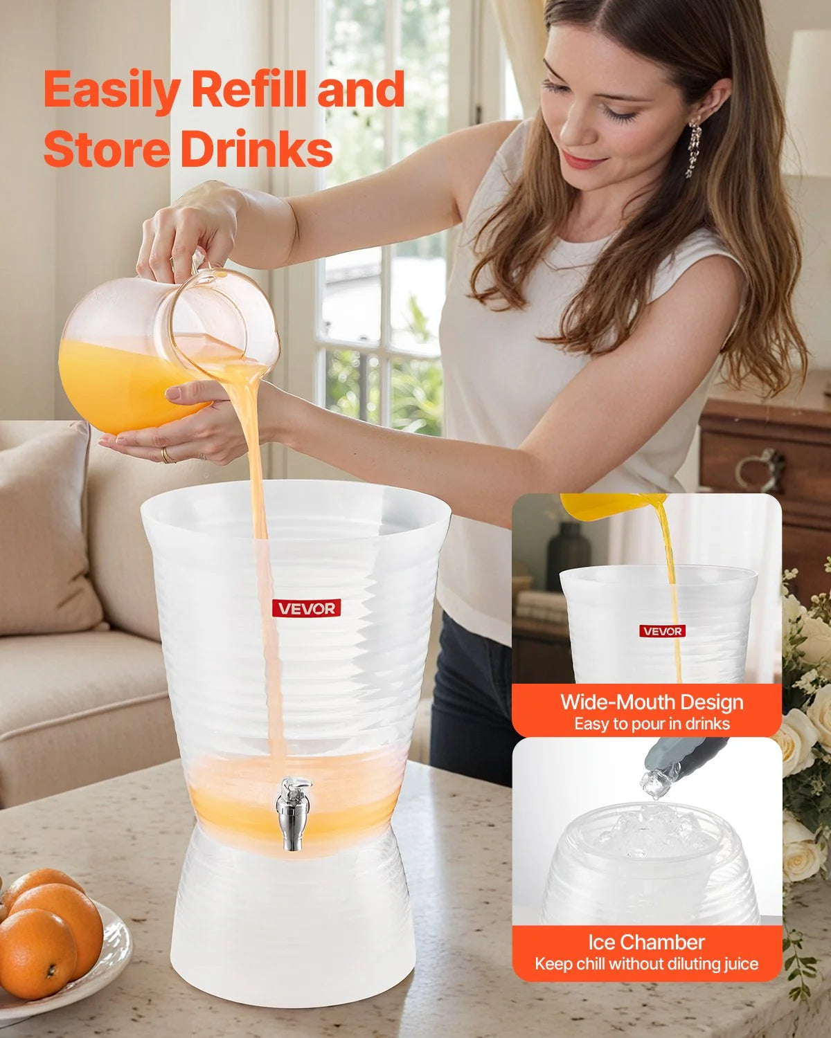 Drink Dispenser 2.64 Gal, Plastic Beverage Dispenser with Spigot – image 4