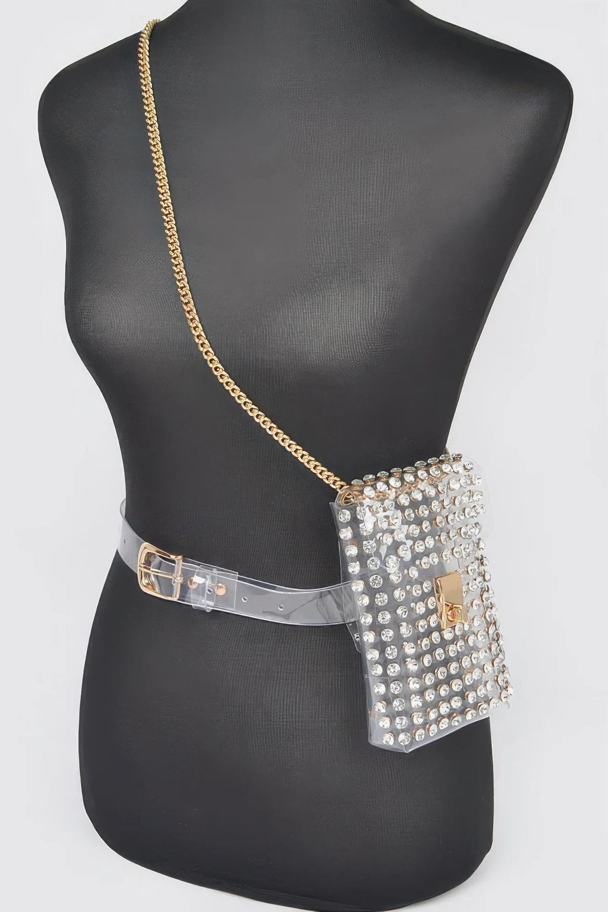 Clear Belt Bag with Rhinestones and Chain Strap, Multicolor – image 2