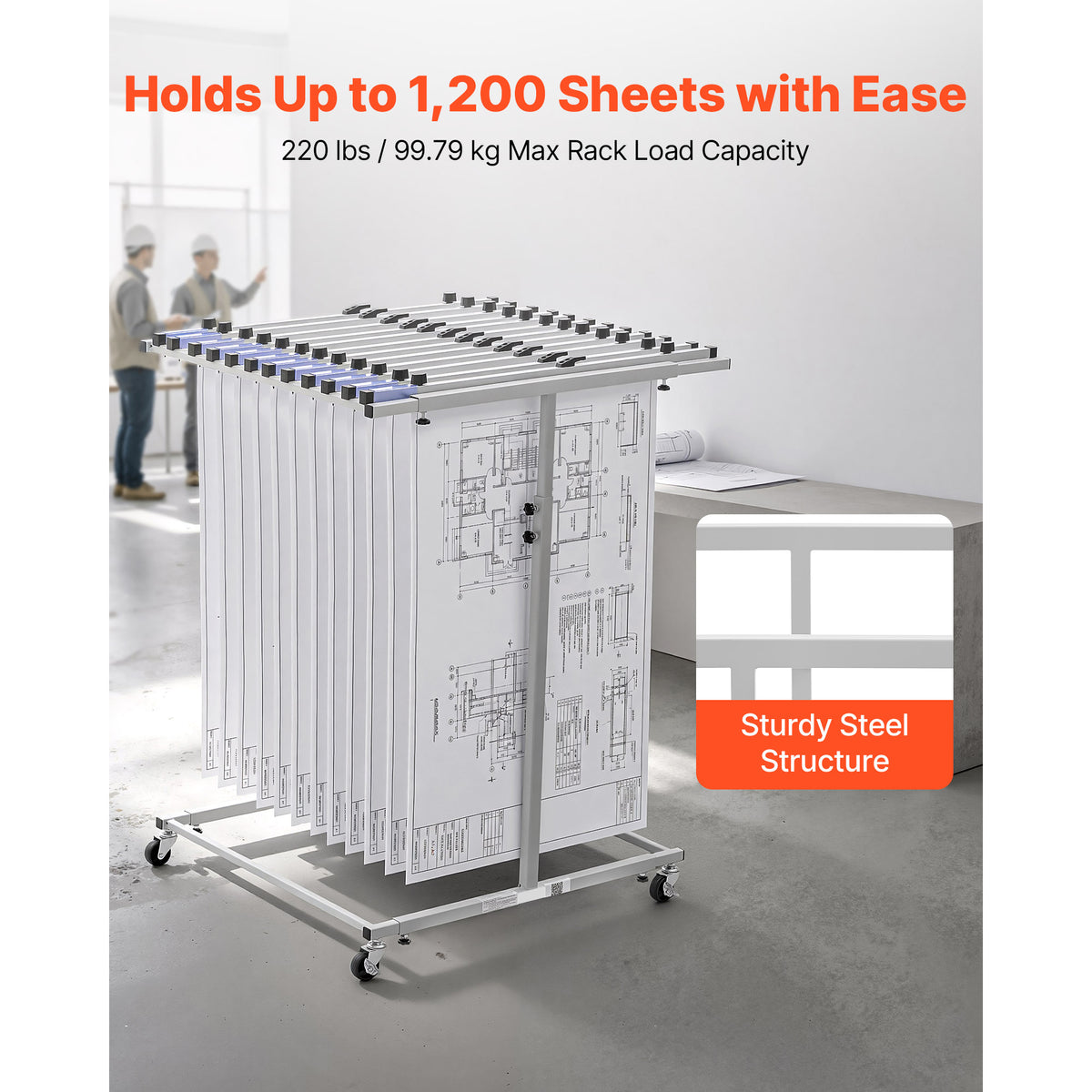 Mobile Steel Blueprint Storage Rack with Wheels, Vertical Plan Holder – image 4