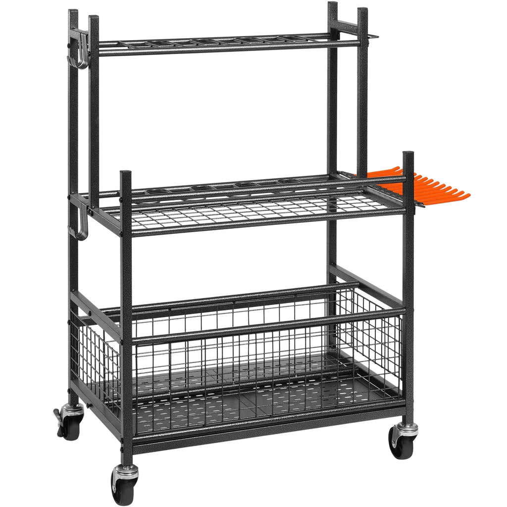 Garden Tool Organizer Rack, 16 Slots with Hooks and Locking Wheels – image 10