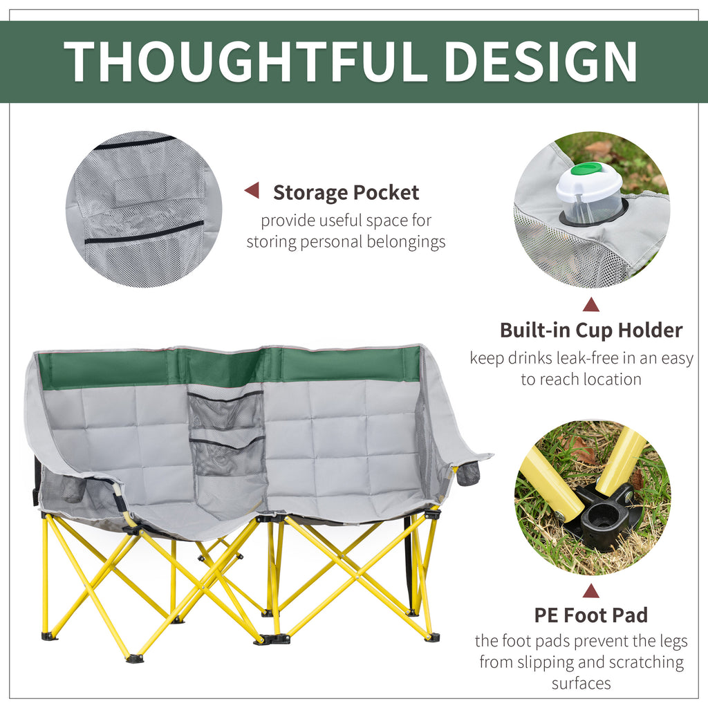 Loveseat Camping Chair, 2-Person Folding Chair with Cup Holders, Green – image 5