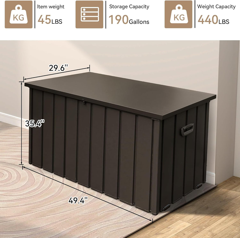 190 Gallon Steel Deck Box with Lock, Wheels and Soft-Close Lid – image 3