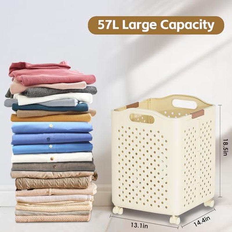 Collapsible Laundry Basket 57L – Rolling Hamper with Wheels – image 2