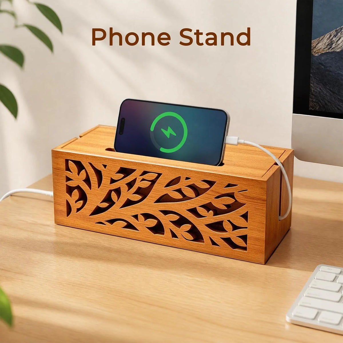 Cable Management Box – Wood Cord Organizer & Power Strip Cover – image 2
