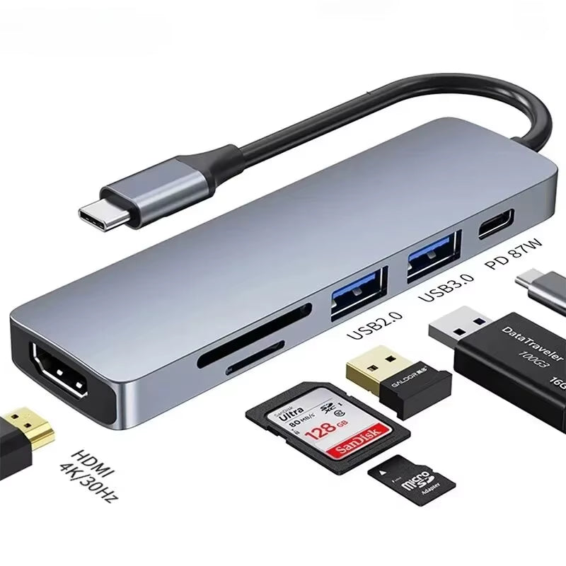 USB C Hub 6-in-1 with 4K HDMI, Card Reader and PD Charging