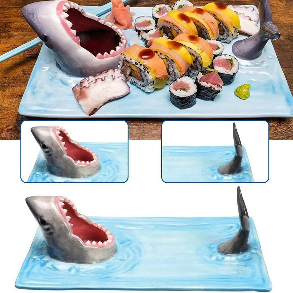 Shark Ceramic Serving Plate – Hand-Painted Sushi & Snack Platter – image 2
