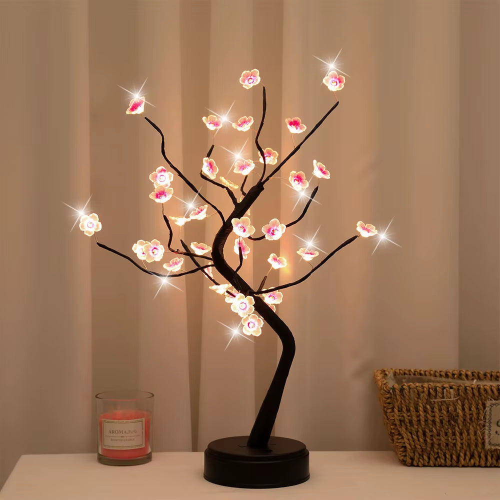 Tree Night Light, Cherry Blossom Bonsai Desk Lamp, USB or AA – image 3