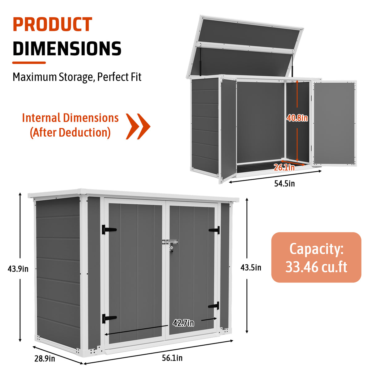 Outdoor Storage Shed Horizontal with Ramp and Lockable Lid, 33 cu ft – image 3