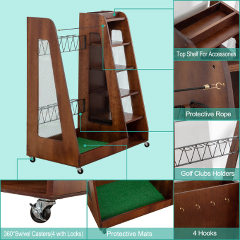 Wooden Golf Bag Organizer for 2 Bags With Shoe Shelves – image 11