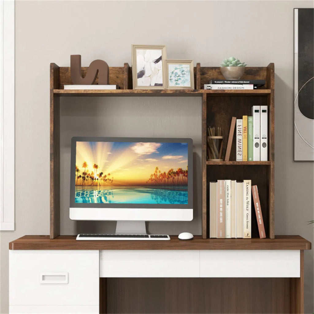 Desktop Bookshelf Desk Hutch for 27 in Monitor, Brown – image 5