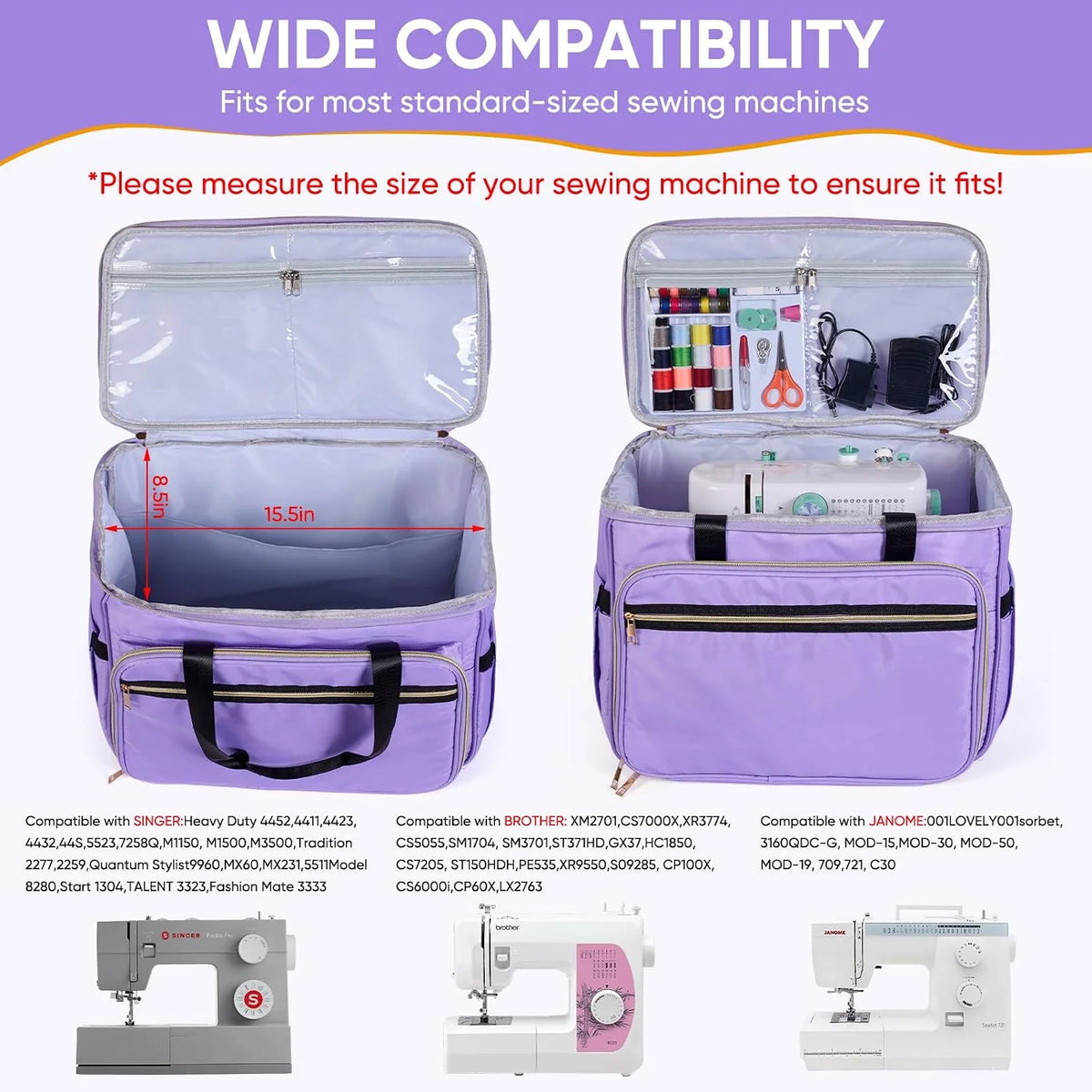 Sewing Machine Carrying Case with Storage Pockets, Purple – image 6