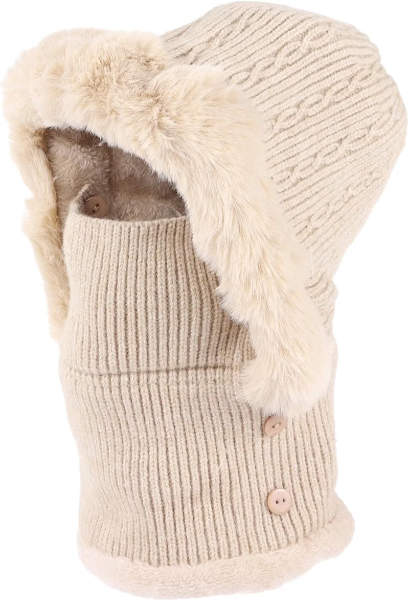 3-in-1 Winter Hat Balaclava, Fleece Lined Knit Hood & Neck Warmer – image 4