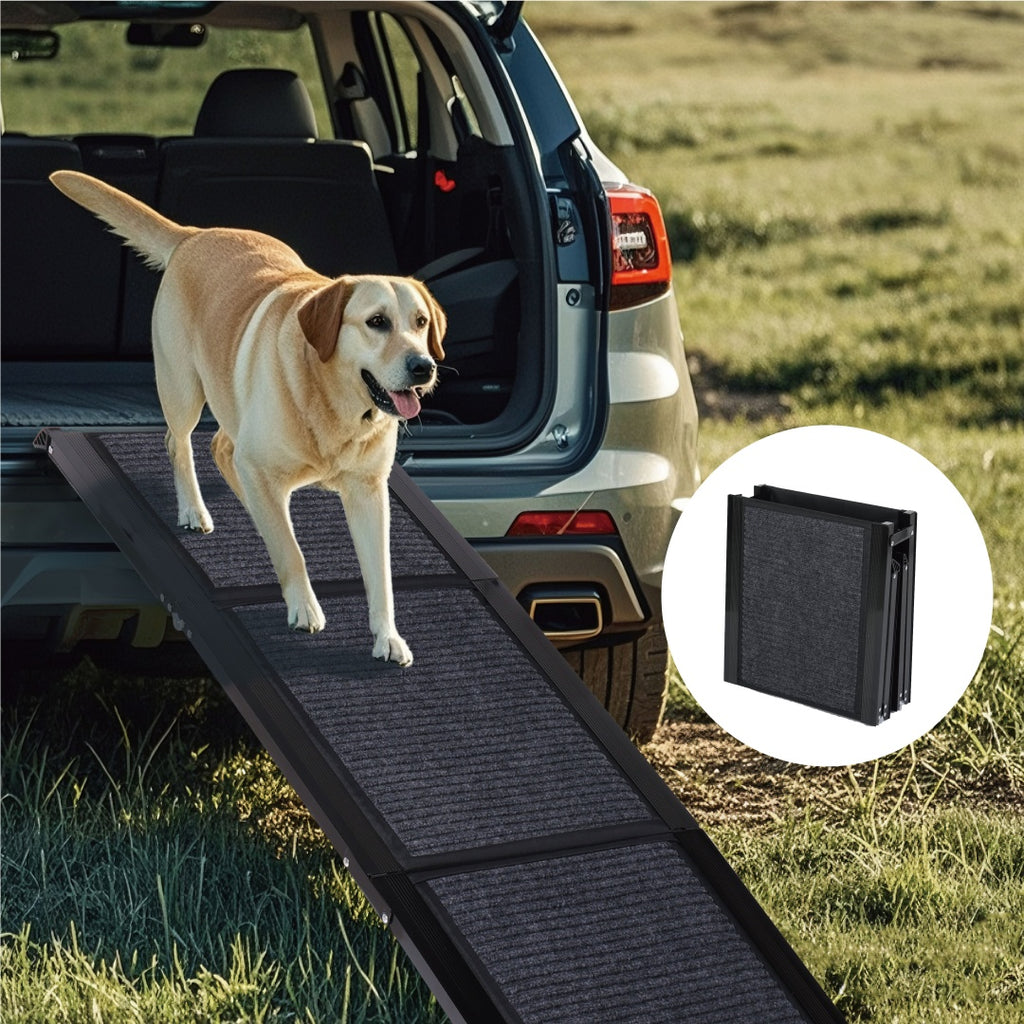 Dog Ramp for Car 71 x 19.3 in, Four-Fold Aluminum with Rug Surface – image 5