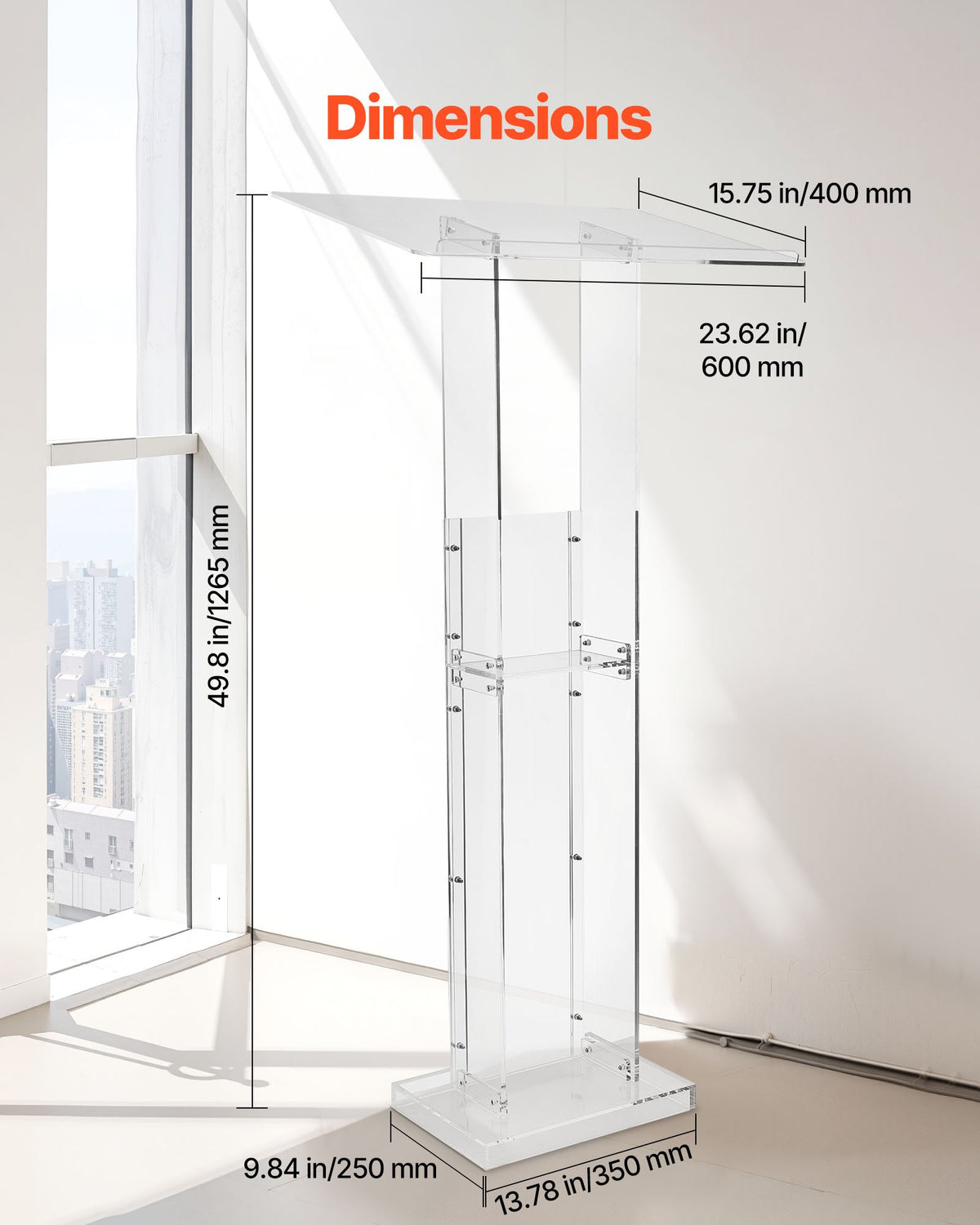 Clear Acrylic Lectern Podium Stand, 50 Inch, with Storage Shelves – image 5
