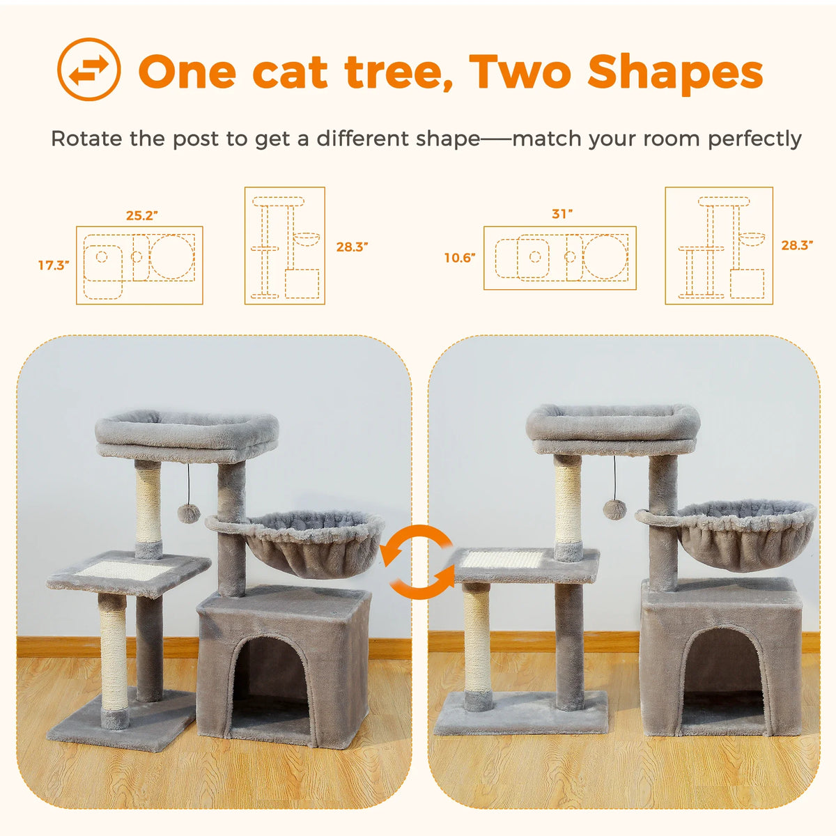 Cat Tree with Hammock & Removable Perch – Indoor Cat Tower – image 3