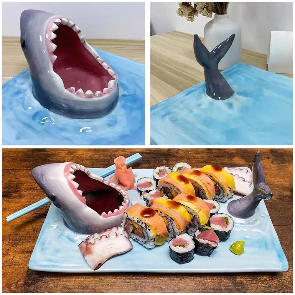 Shark Ceramic Serving Plate – Hand-Painted Sushi & Snack Platter – image 4