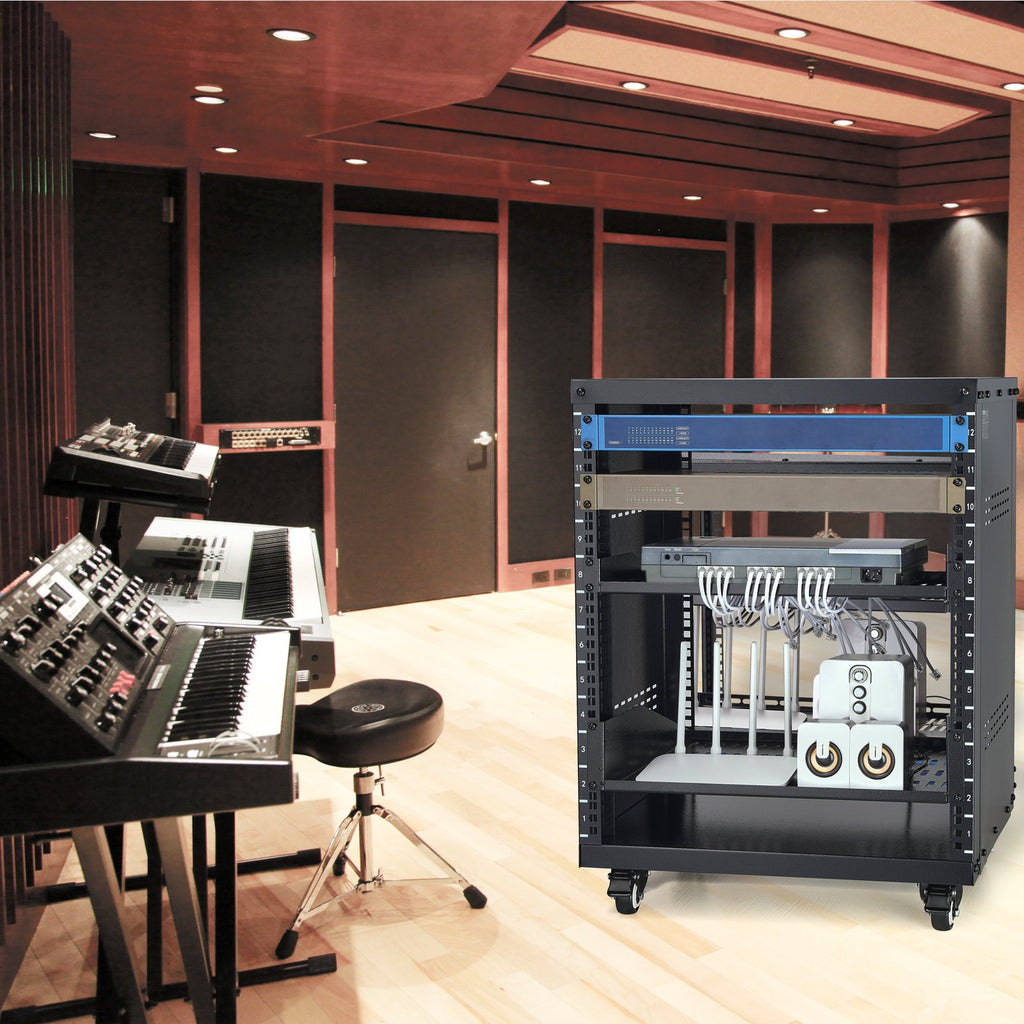12U Open Frame Studio Rack on Wheels – 500 Lb Capacity